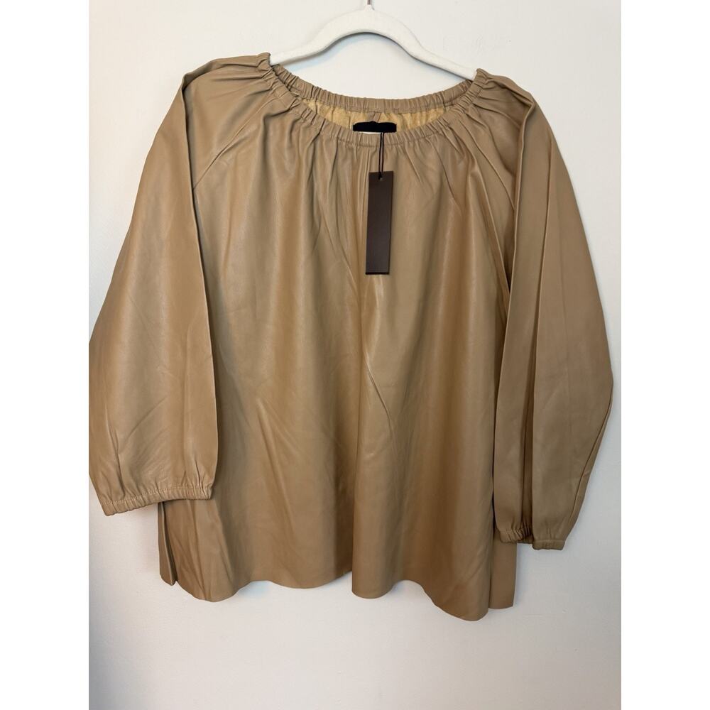Dolce Cabo Vegan Leather Camel Brown Blouse Womens Sz XL NWT